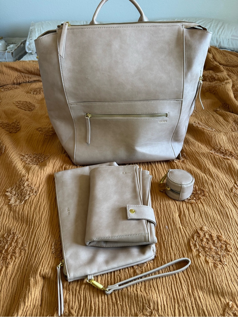 FAWN Neutral Diaper Bag, Changing Pad and Paci Case